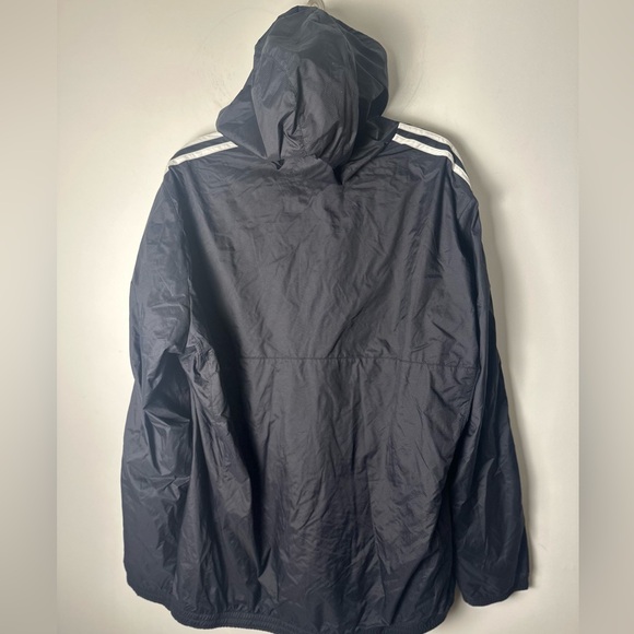 ADIDAS Black w/White Trim Men’s XL Nylon Fully Lined Hooded Windbreaker Jacket - Picture 3 of 12